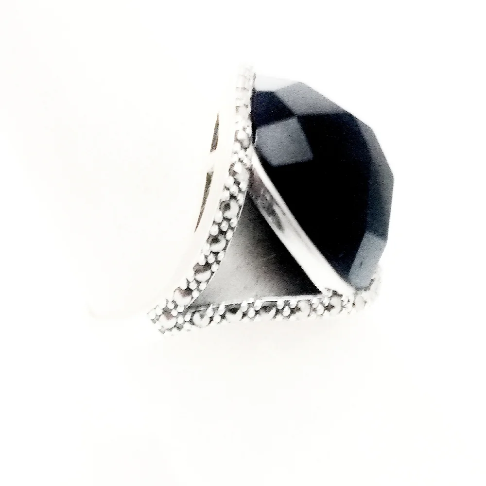New Faceted Large Onyx & Sterling Ring w/Marcasite